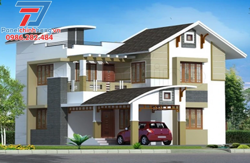 mẫu mái tôn chống nóng nhà 2 tầng